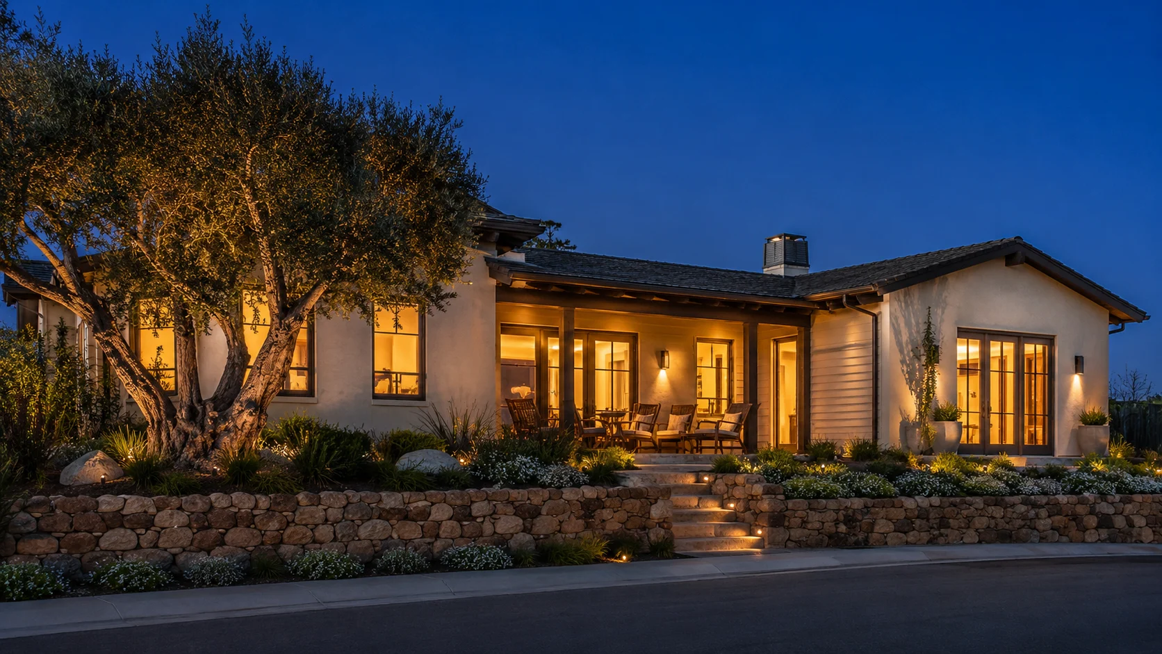 Central Coast home illuminated at dusk