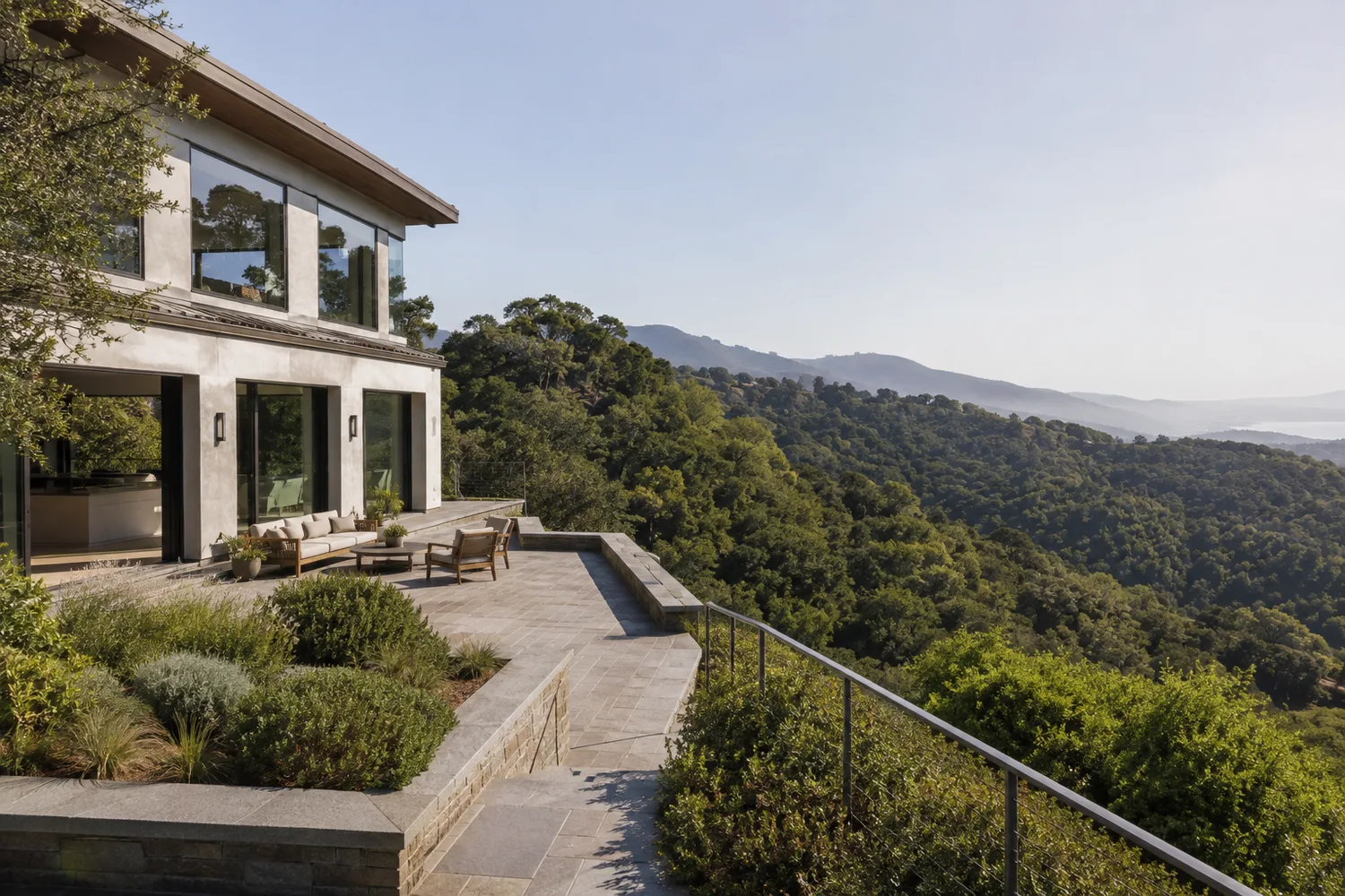 Central Coast hillside home overlooking a wooded valley