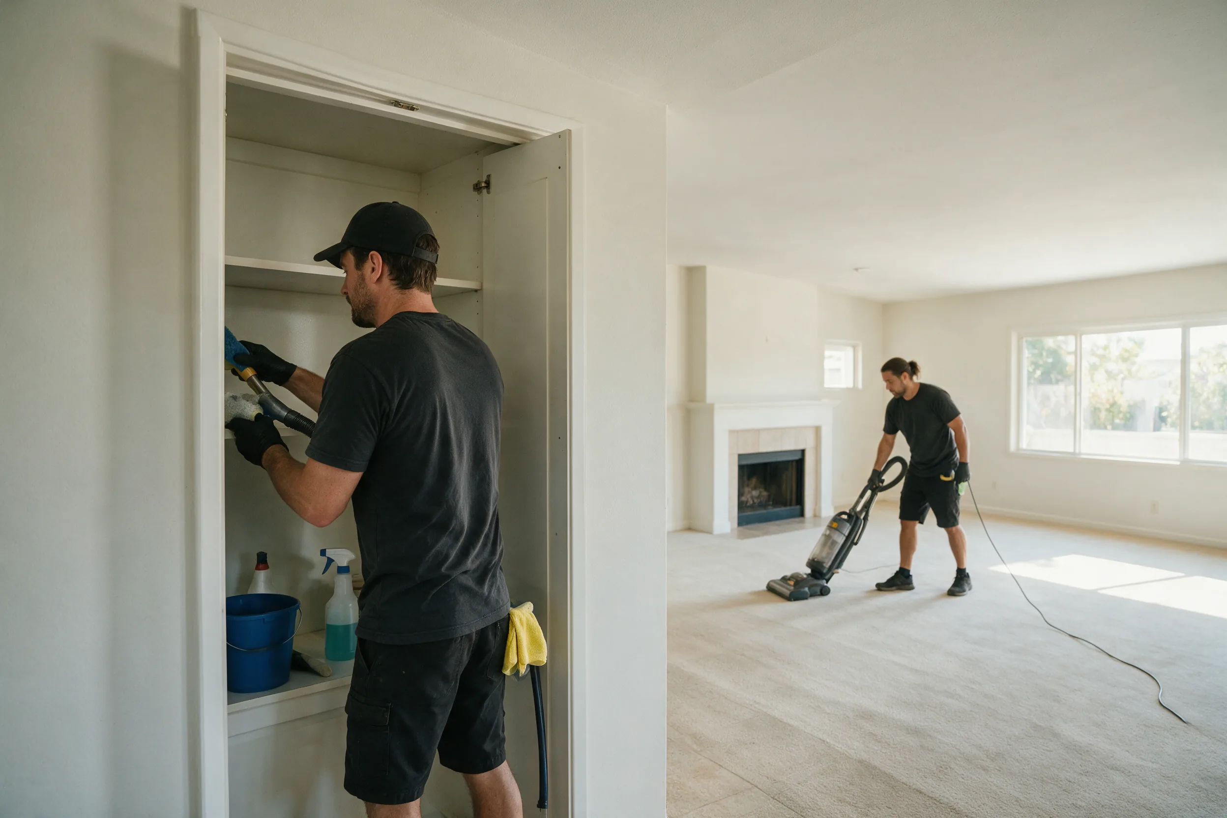 Cleaning contractors working in an empty home after move-out