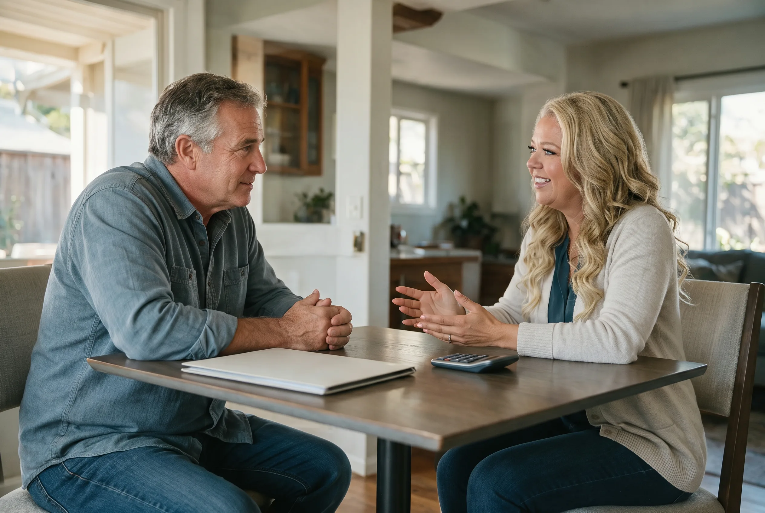 Homeowner discussing home equity and refinancing questions with Rané Aguilar