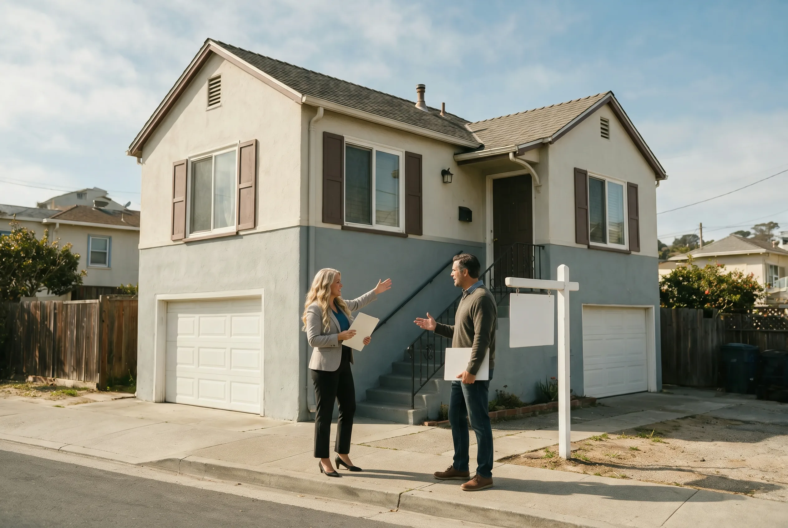 Rané Aguilar and an investor discussing a small residential investment property